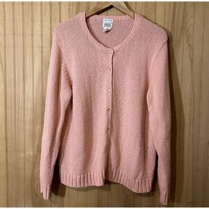 Leon Levin Hand Loomed Peach Acrylic Cardigan Pearlized Buttons